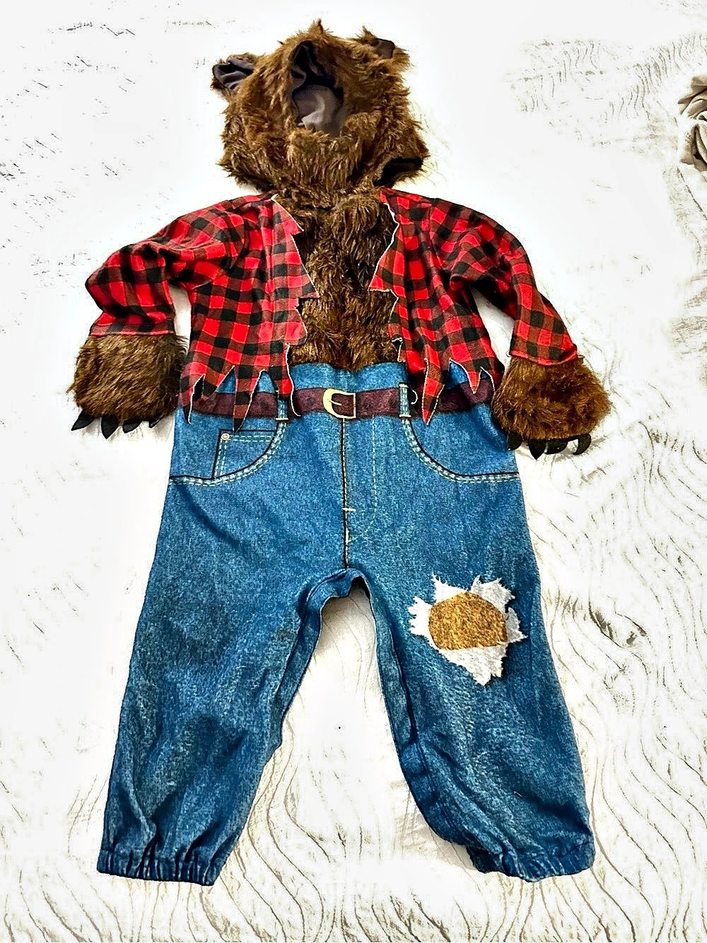 Bear Werewolf Costume with Hood in Brown,22Blue & Red 3T